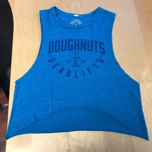 Doughnuts and Deadlifts turquoise muscle crop tank